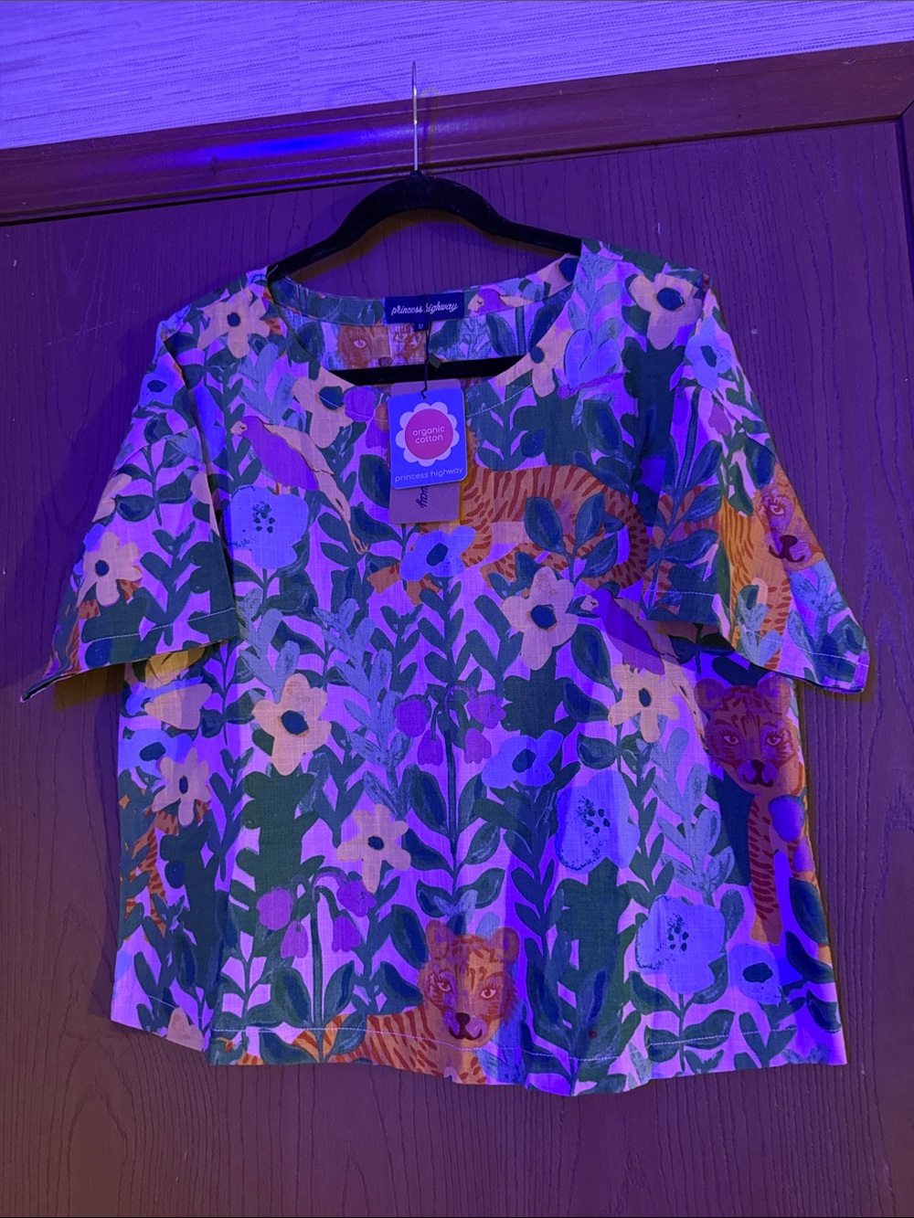 Princess Highway Floral & Tiger Print Short Sleeve Top - Green, Yellow, Orange